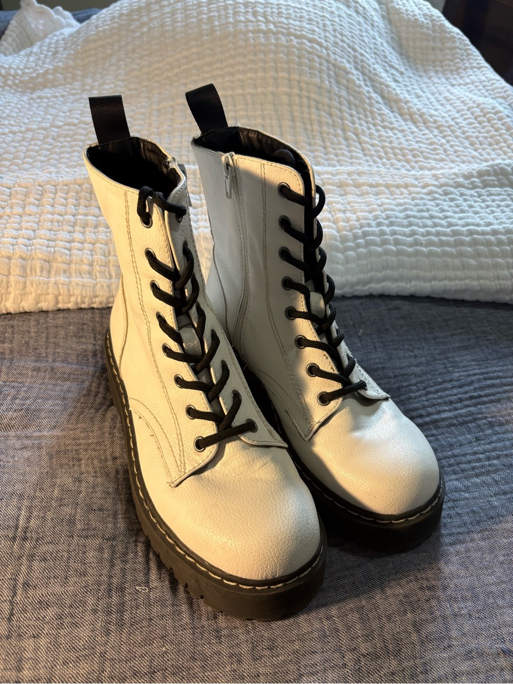 Sincerely Jewels leather “Harley” boot with side zip.